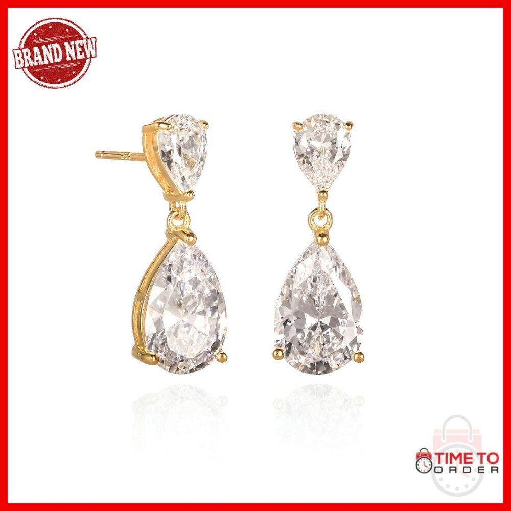 Sterling Silver Teardrop Earrings with Cubic Zirconia, Lever Back